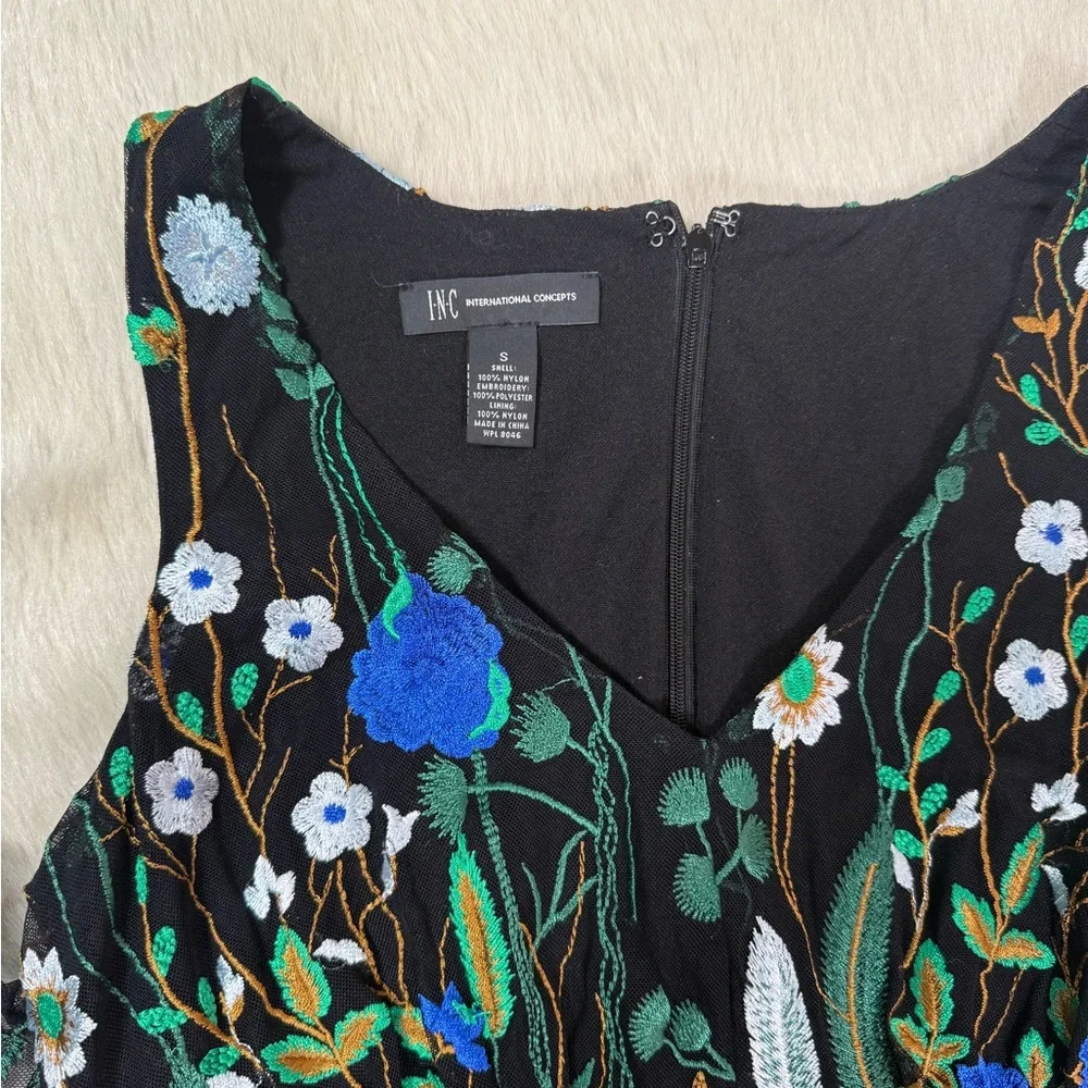 INC Black Embroidered Floral Mesh Midi Dress - Picture 7 of 7